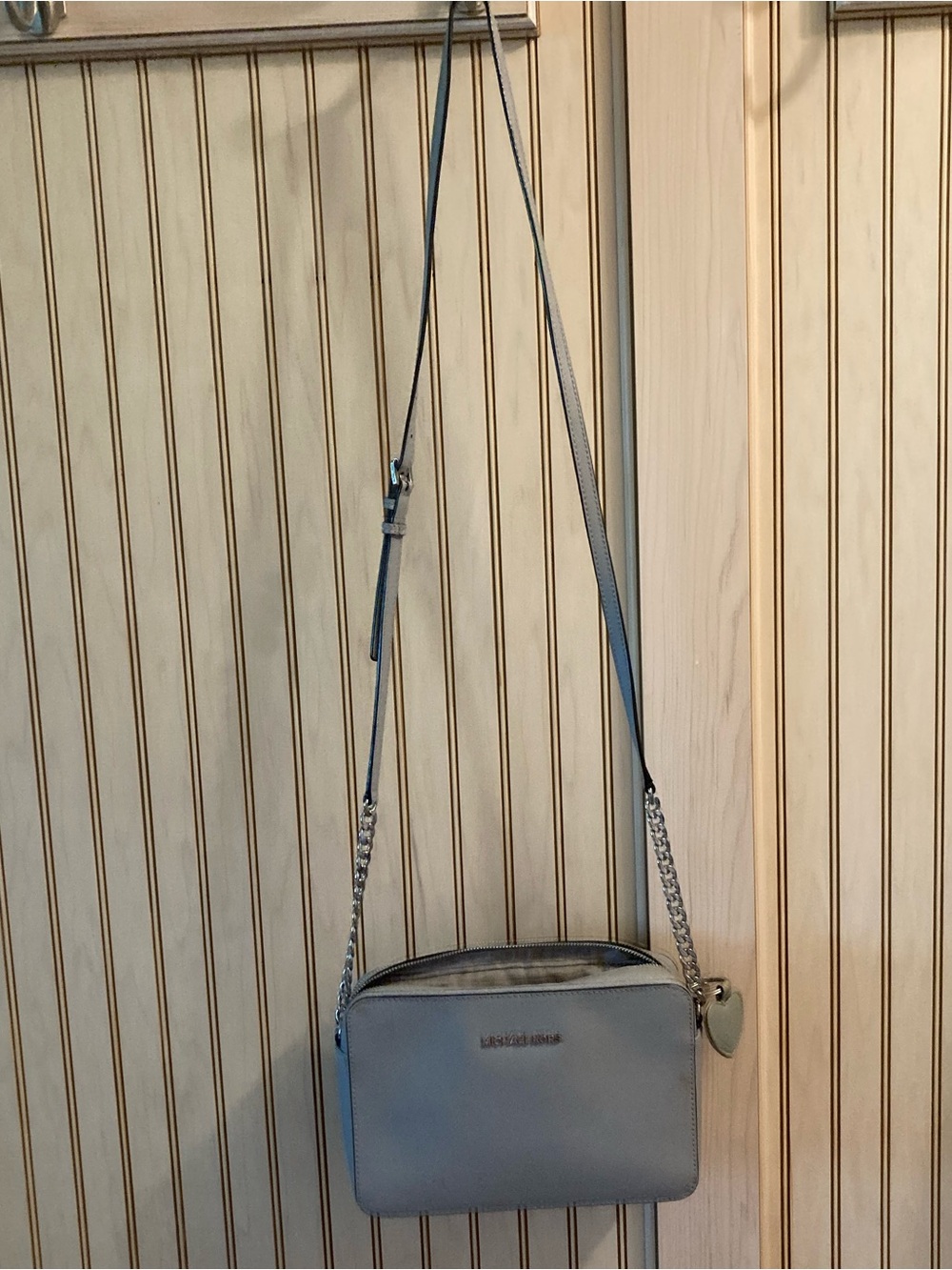 Michael Kors Gray Leather Crossbody with Chain Strap